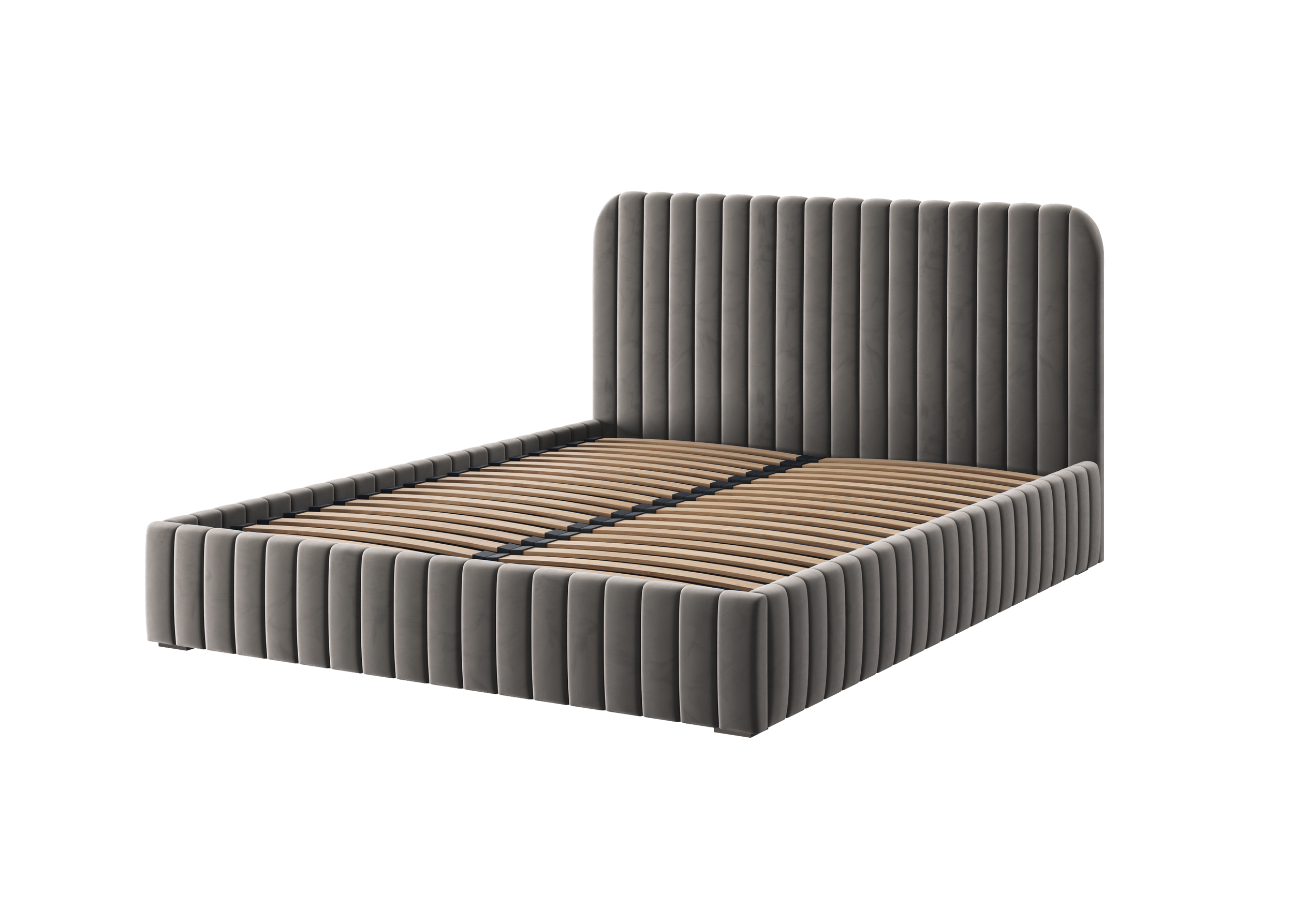 Polsterbett Salira mit Stauraum, grauer Velluto-Stoff, Metallgestell