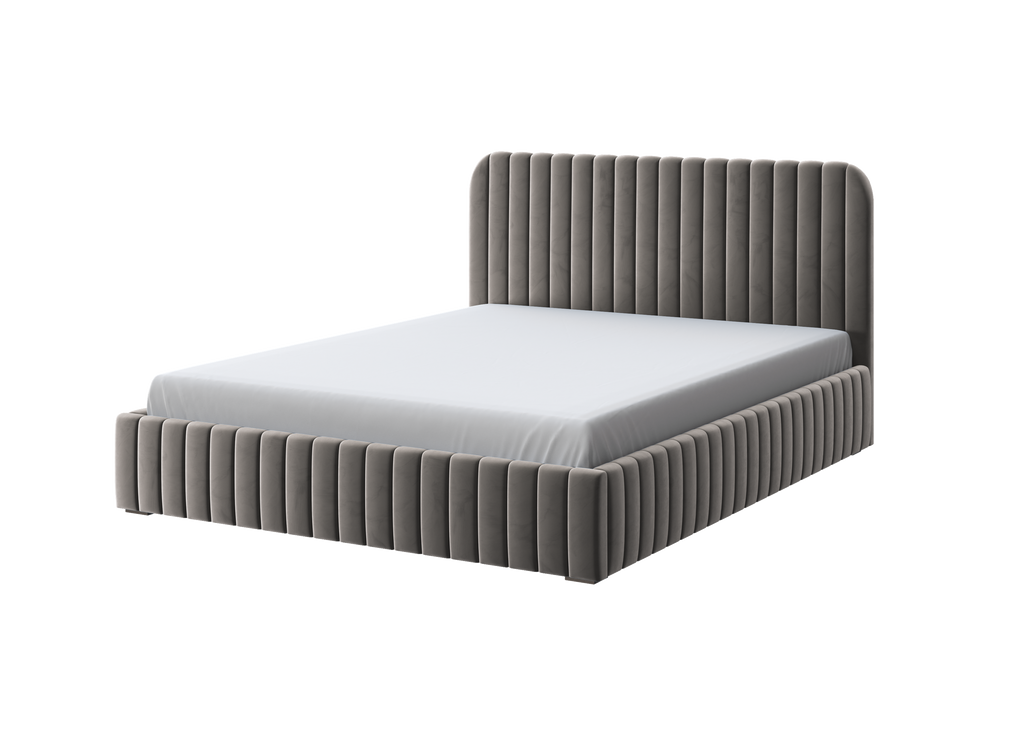 Polsterbett Salira mit Stauraum, grauer Velluto-Stoff, Metallgestell