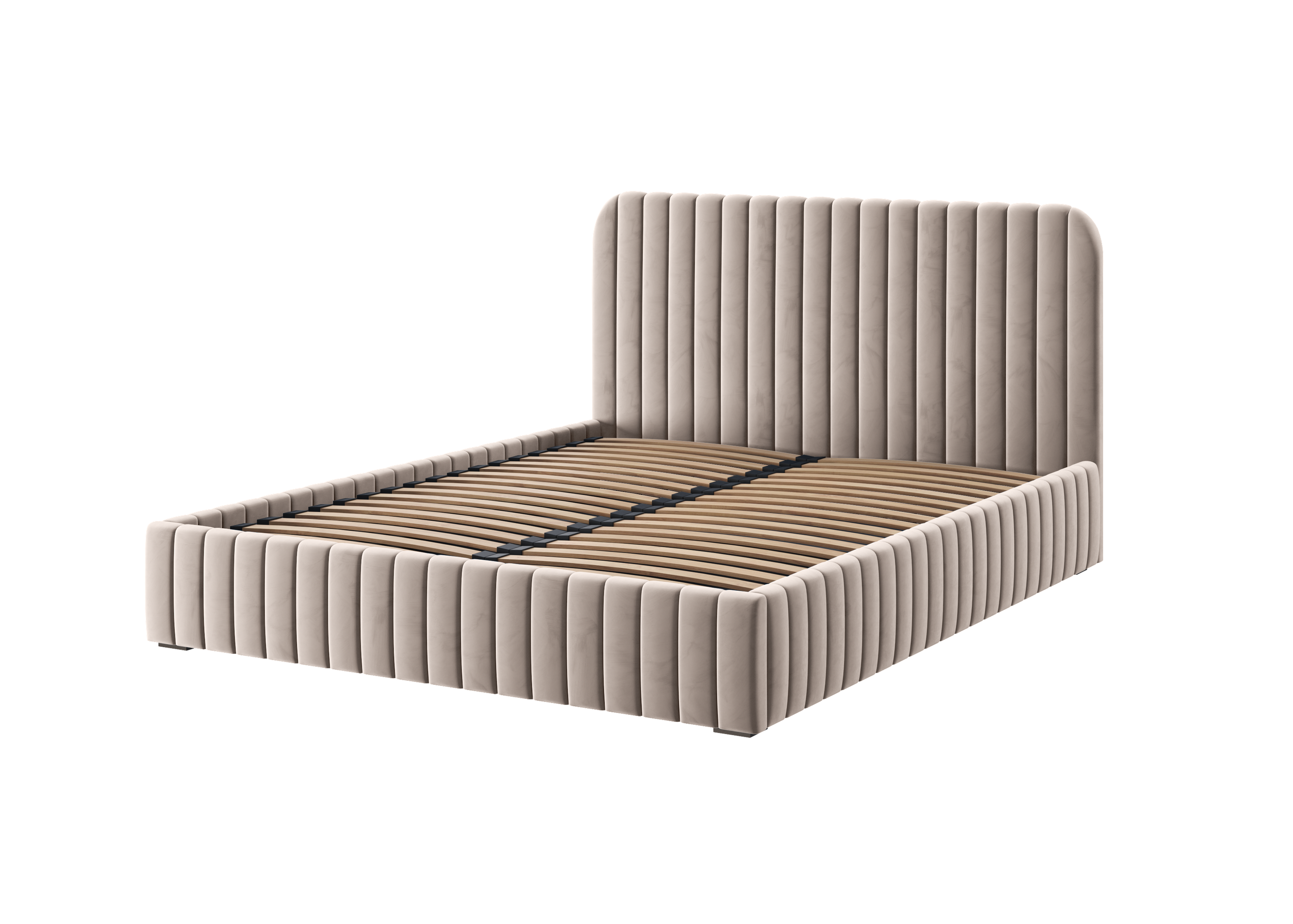 Polsterbett Salira mit Stauraum, hellbeiger Velluto-Stoff, Metallgestell