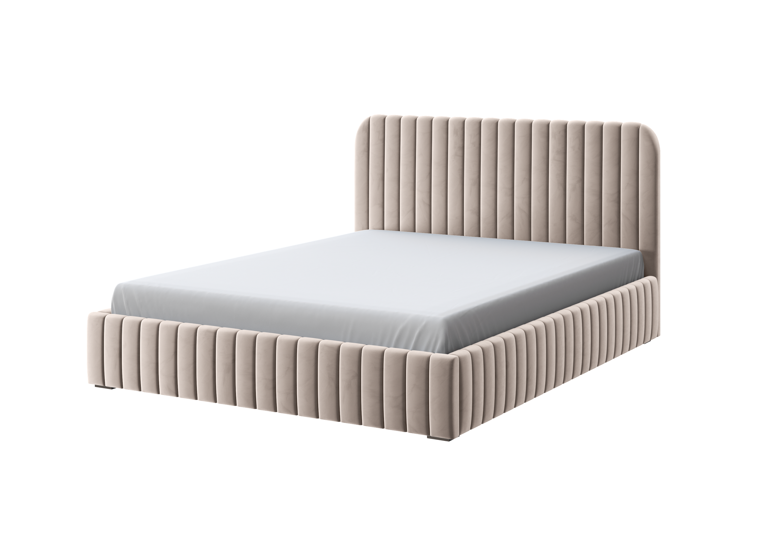 Polsterbett Salira mit Stauraum, hellbeiger Velluto-Stoff, Metallgestell