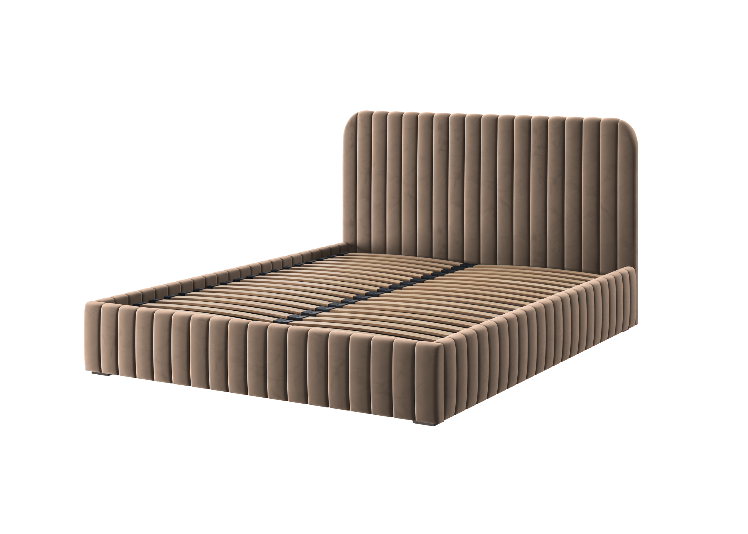 Polsterbett Salira mit Stauraum, beigefarbener Velluto-Stoff, Metallgestell