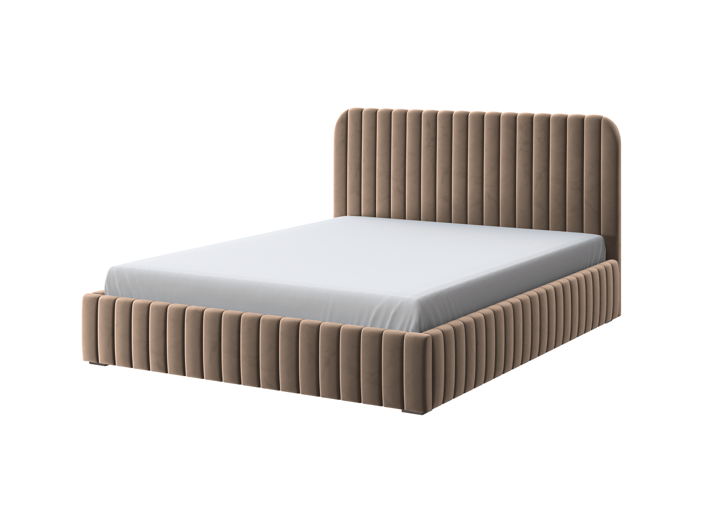 Polsterbett Salira mit Stauraum, beigefarbener Velluto-Stoff, Metallgestell