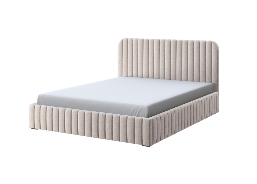 Salira Polsterbett mit Stauraum, beige, pflegeleichter Bezug, Gestell aus Metall