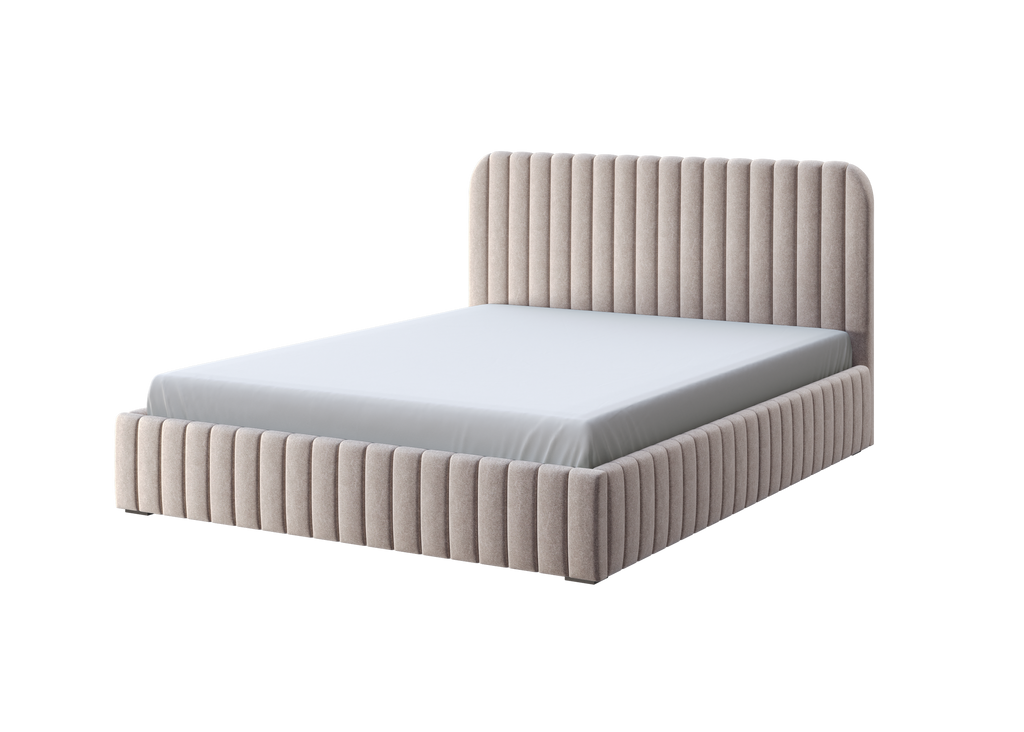 Salira Polsterbett mit Stauraum, grauer, pflegeleichter Bezug, Gestell aus Metall