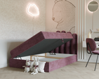 Seli Jugendbett mit Matratze und Bettkasten, Bezug aus Fantasy-Samt