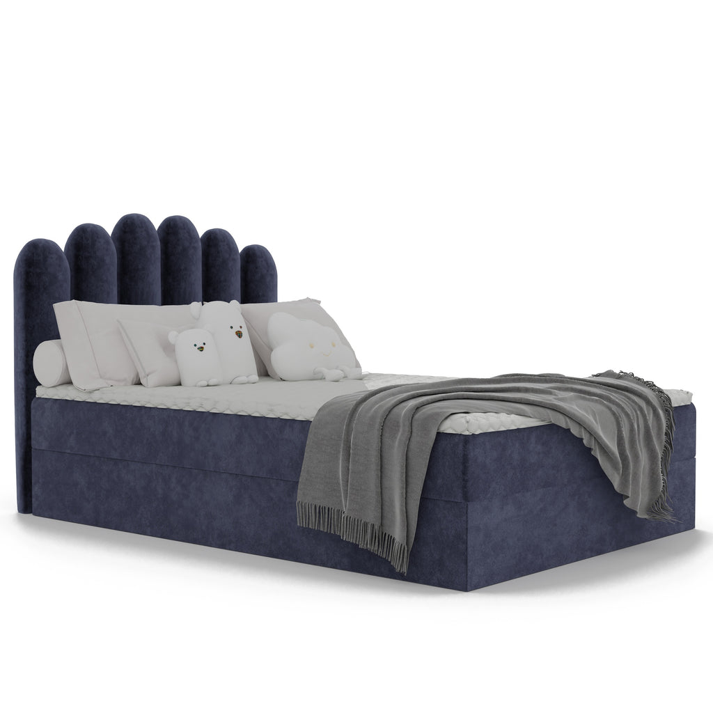 Seli Jugendbett mit Matratze und Bettkasten, Bezug aus Fantasy-Samt