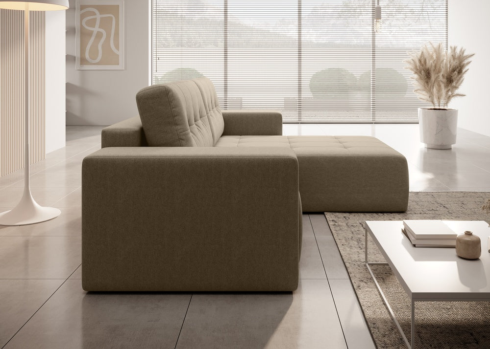 Softino L-förmiges Ecksofa – mit Schlaffunktion und Bettkasten, Stoffelement, Samt