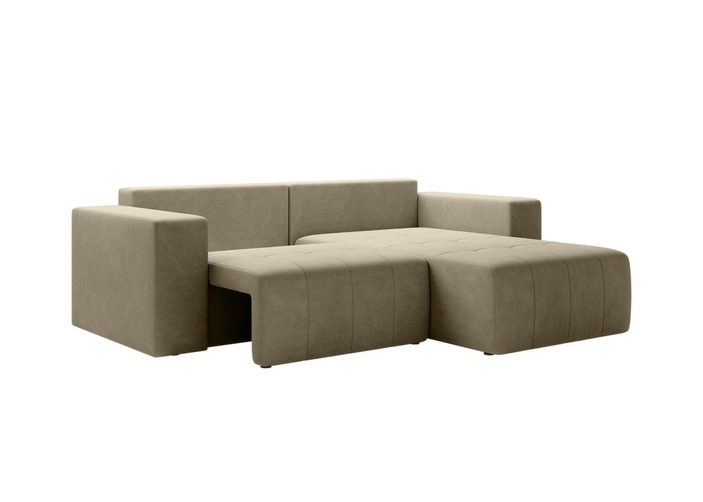 Softino L-förmiges Ecksofa – mit Schlaffunktion und Bettkasten, Stoffelement, Samt