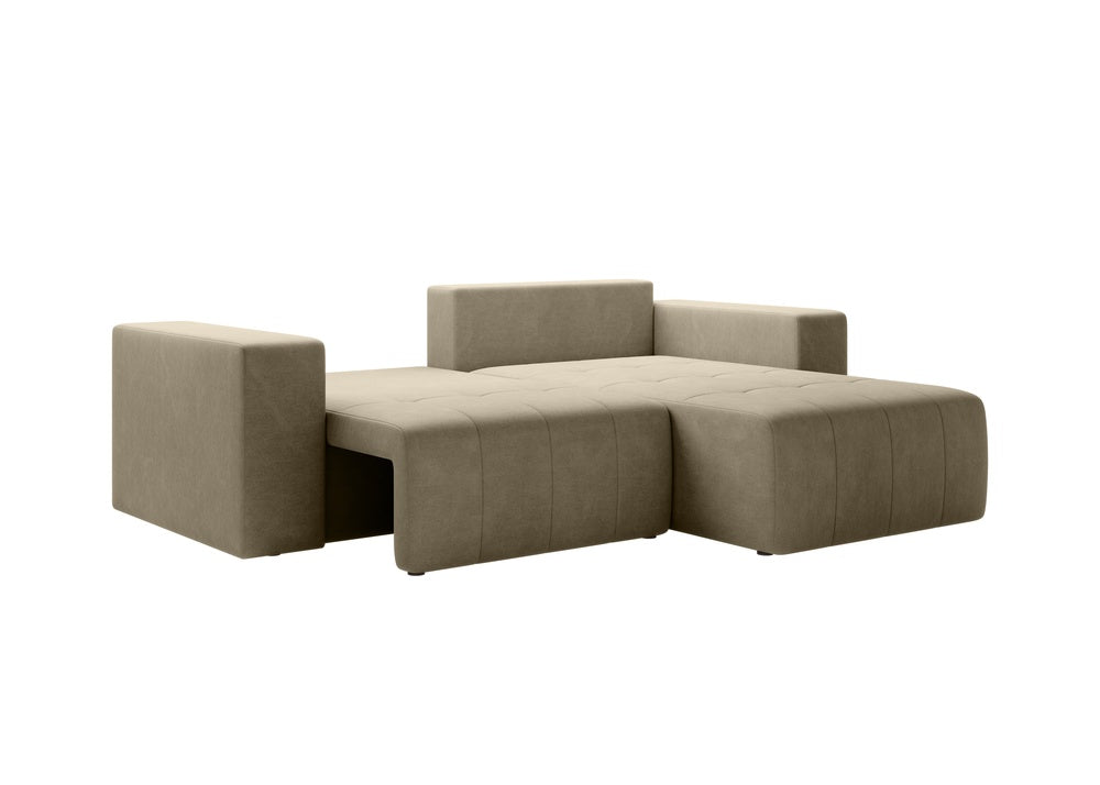 Softino L-förmiges Ecksofa – mit Schlaffunktion und Bettkasten, Stoffelement, Samt