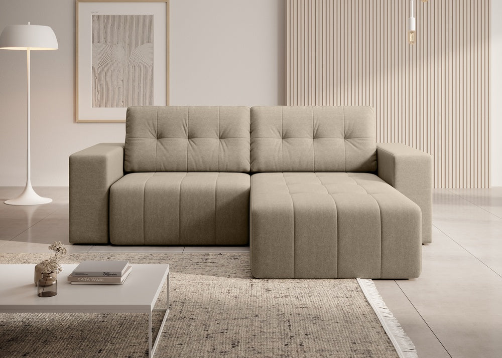 Softino L-förmiges Ecksofa – mit Schlaffunktion und Bettkasten, Stoffelement, Samt