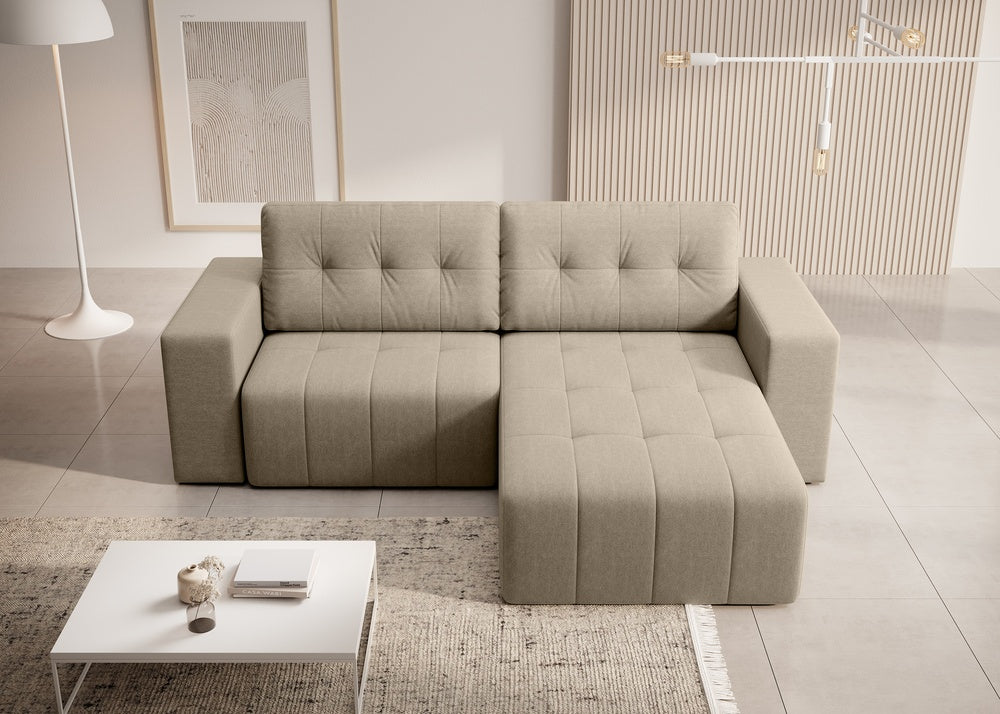 Softino L-förmiges Ecksofa – mit Schlaffunktion und Bettkasten, Stoffelement, Samt