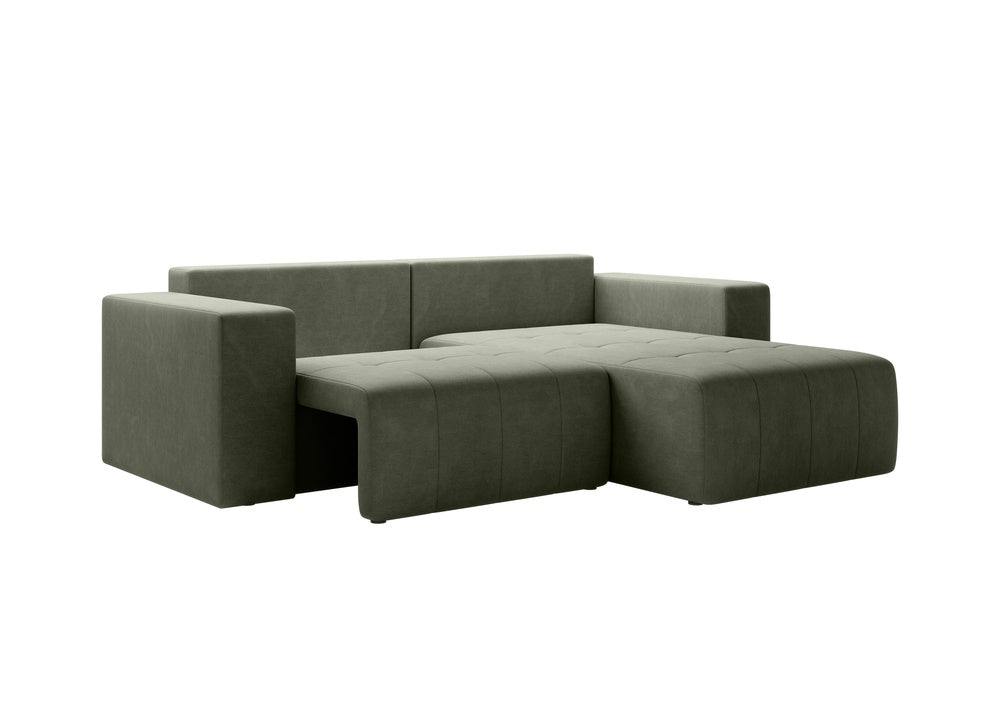 Softino L-förmiges Ecksofa – mit Schlaffunktion und Bettkasten, Stoffelement, Samt