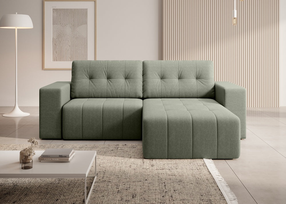 Softino L-förmiges Ecksofa – mit Schlaffunktion und Bettkasten, Stoffelement, Samt