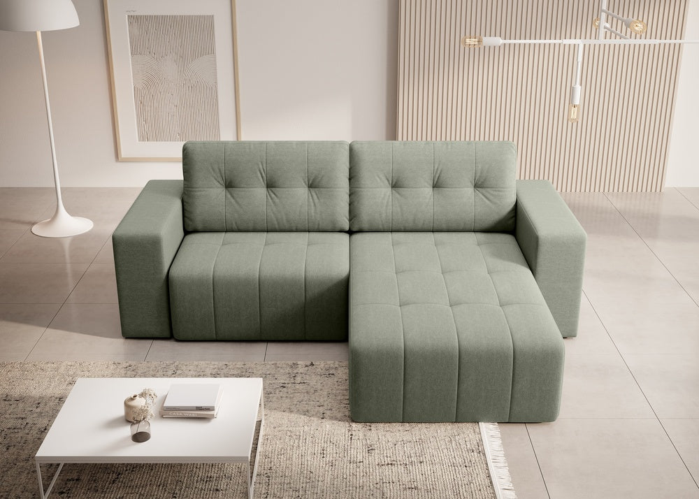 Softino L-förmiges Ecksofa – mit Schlaffunktion und Bettkasten, Stoffelement, Samt