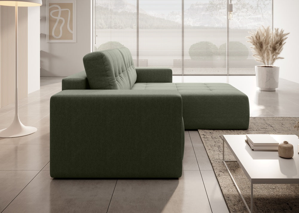 Softino L-förmiges Ecksofa – mit Schlaffunktion und Bettkasten, Stoffelement, Samt