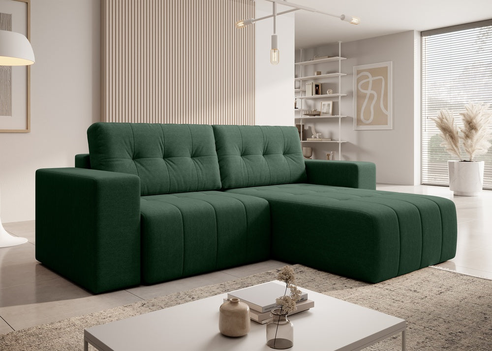 Softino L-förmiges Ecksofa – mit Schlaffunktion und Bettkasten, Stoffelement, Samt