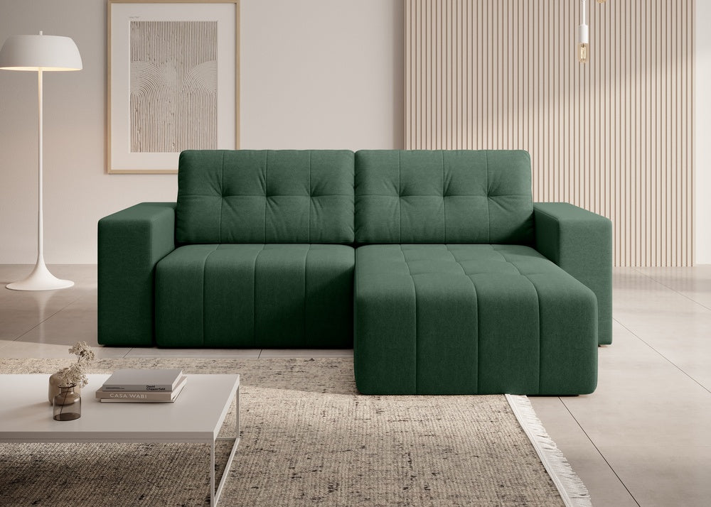 Softino L-förmiges Ecksofa – mit Schlaffunktion und Bettkasten, Stoffelement, Samt