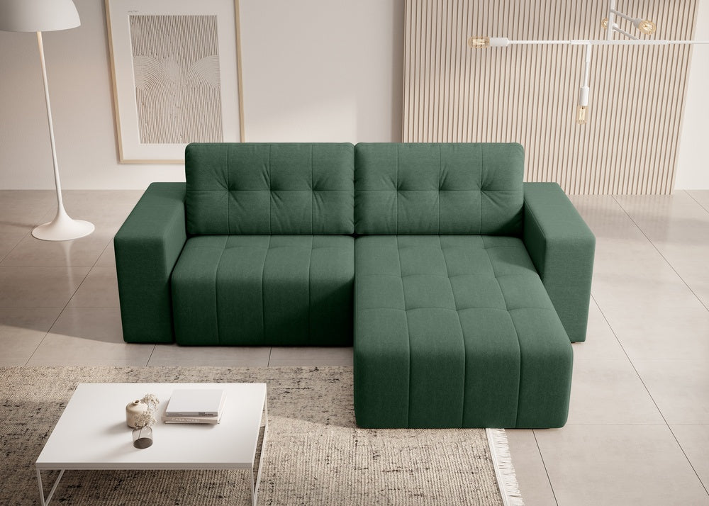 Softino L-förmiges Ecksofa – mit Schlaffunktion und Bettkasten, Stoffelement, Samt