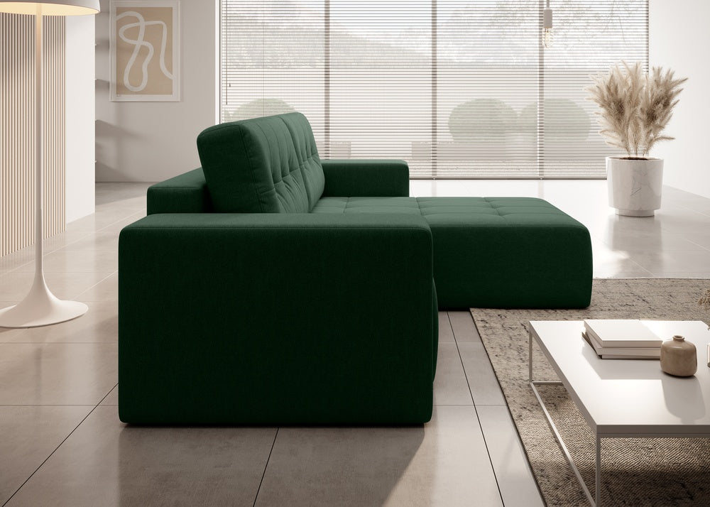 Softino L-förmiges Ecksofa – mit Schlaffunktion und Bettkasten, Stoffelement, Samt