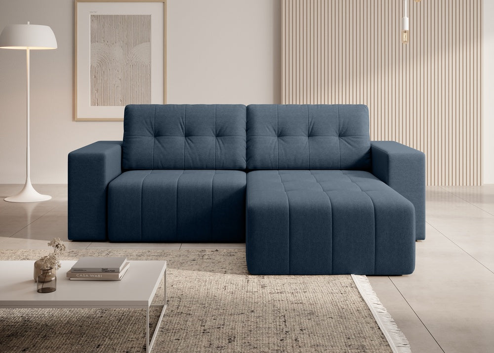 Softino L-förmiges Ecksofa – mit Schlaffunktion und Bettkasten, Stoffelement, Samt