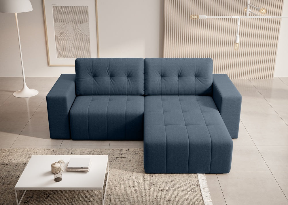 Softino L-förmiges Ecksofa – mit Schlaffunktion und Bettkasten, Stoffelement, Samt