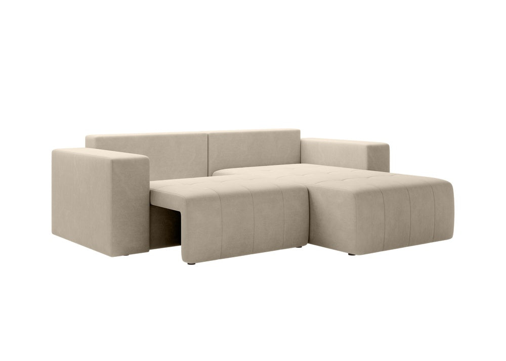 Softino L-förmiges Ecksofa – mit Schlaffunktion und Bettkasten, Stoffelement, Samt