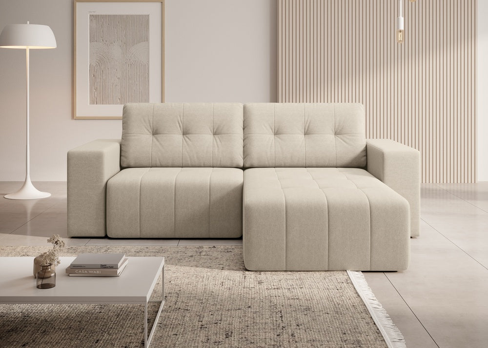 Softino L-förmiges Ecksofa – mit Schlaffunktion und Bettkasten, Stoffelement, Samt