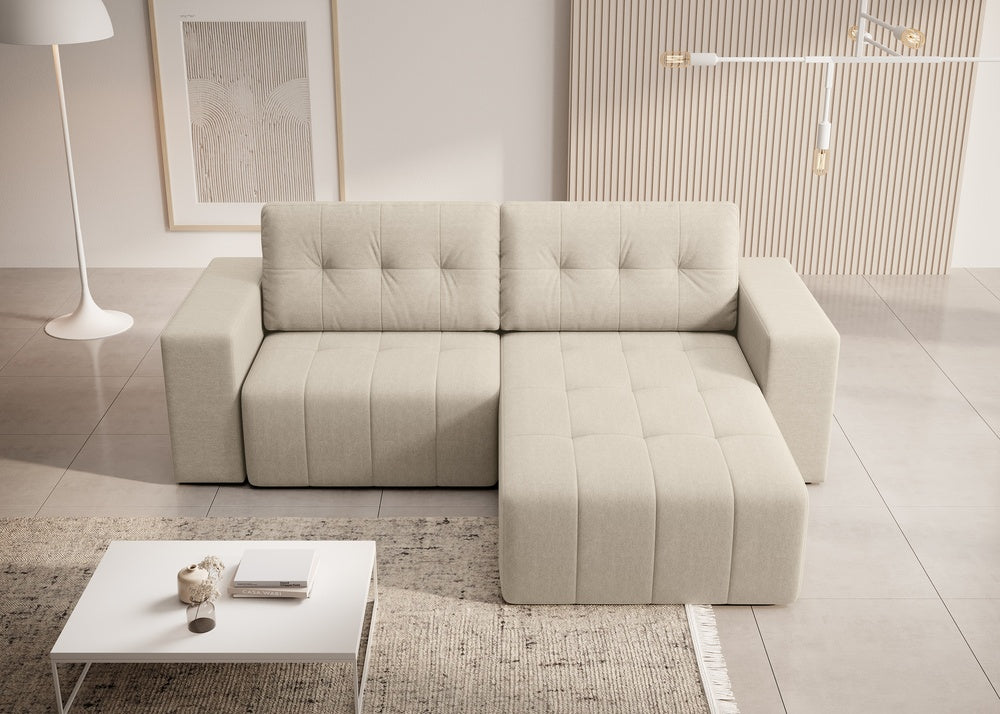 Softino L-förmiges Ecksofa – mit Schlaffunktion und Bettkasten, Stoffelement, Samt