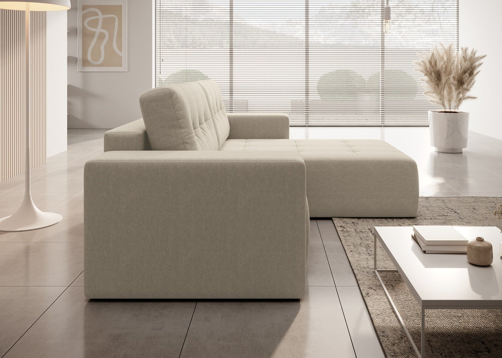 Softino L-förmiges Ecksofa – mit Schlaffunktion und Bettkasten, Stoffelement, Samt