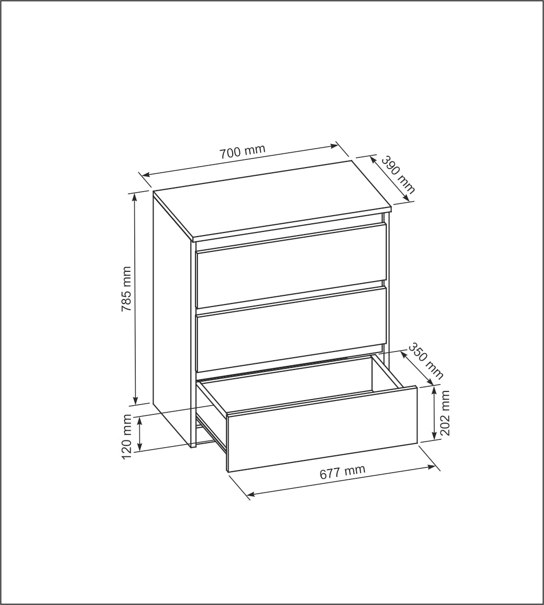 Alba – eine stilvolle Kommode mit 3 Schubladen, erhältlich in 3 Farben. Farbe: Weiß