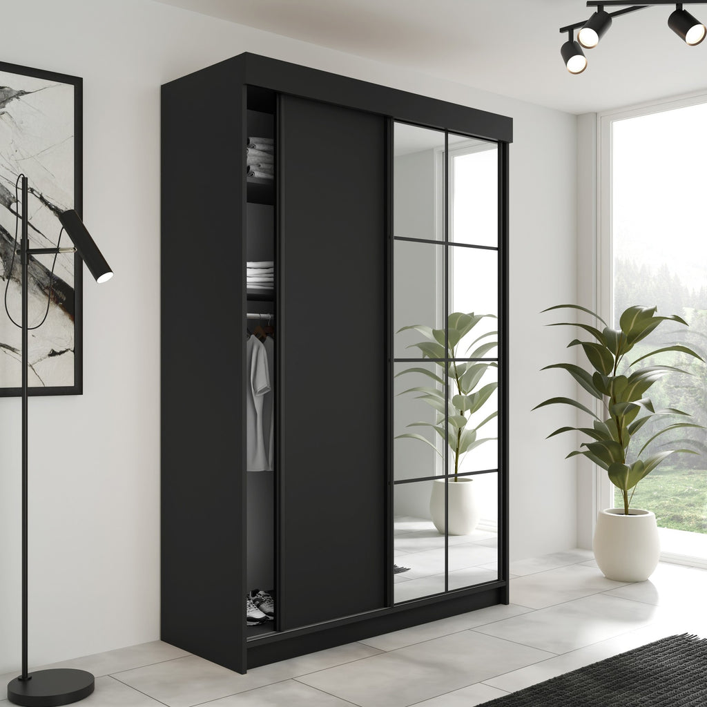 LAMARO 138 Kleiderschrank, 5 Farben, Spiegel 138 cm. Farbe: Weiß; Maße: 138 x 205 x 59 cm