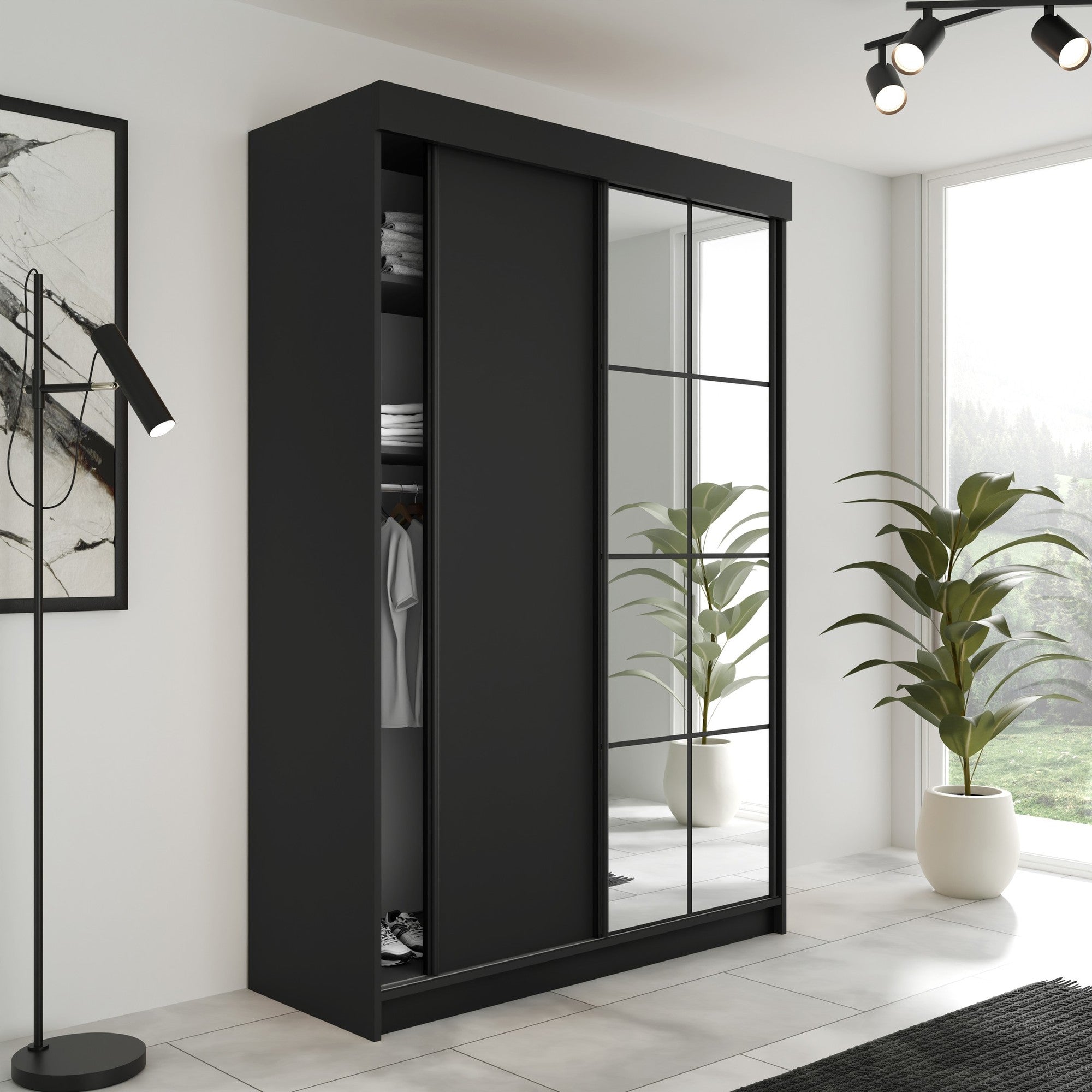 LAMARO 167 Kleiderschrank, 4 Farben, Spiegel 167 cm. Farbe: Weiß; Maße: 167 x 205 x 59 cm