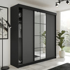 Kleiderschrank LAMARO 200, Spiegel, 5 Farben, 200 cm. Farbe: Weiß; Maße: 200 x 205 x 59 cm