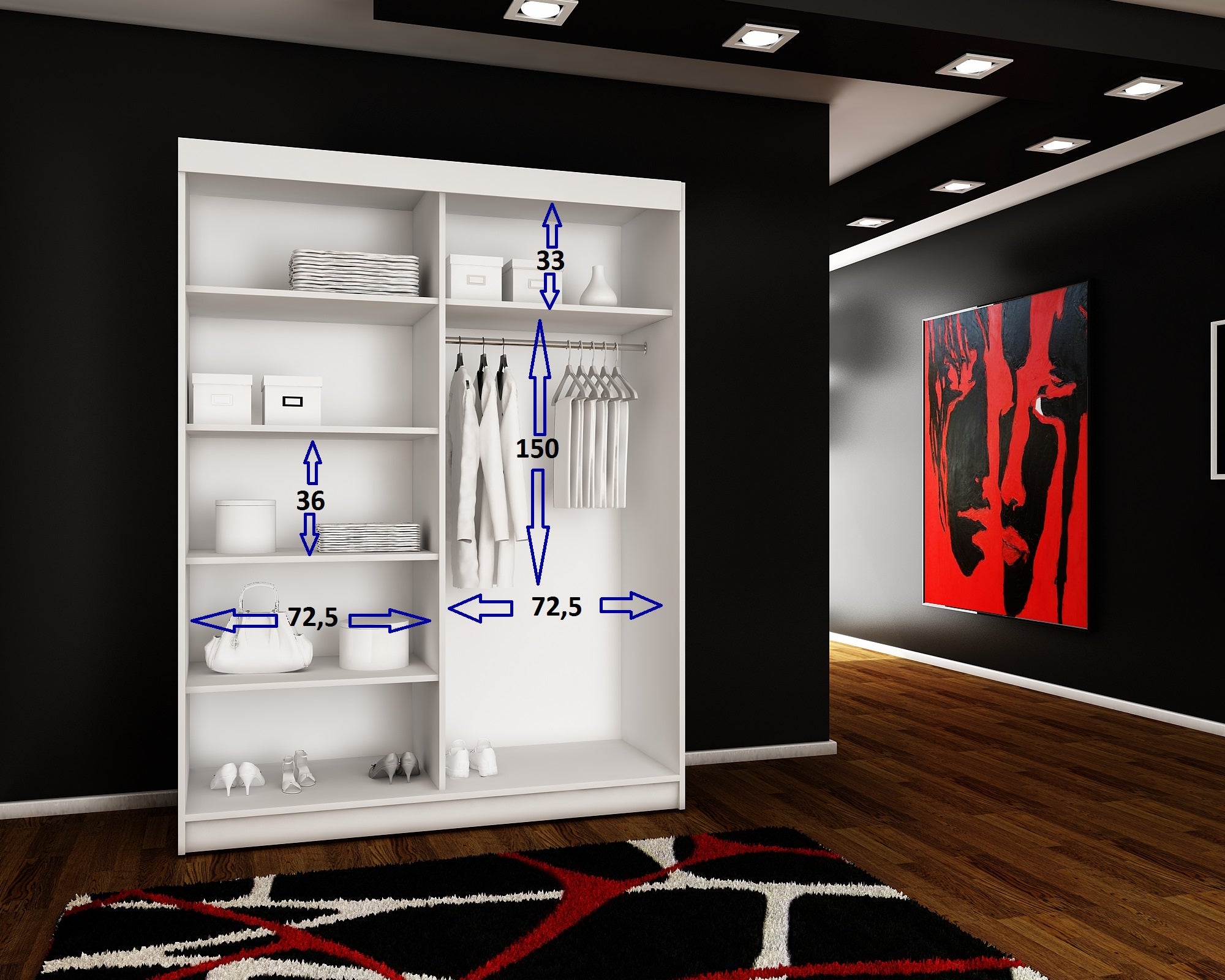 Kleiderschrankoberteil 8, 150 cm, 3 Farben. Farbe: Weiß; Maße: 150 x 200 x 62 cm