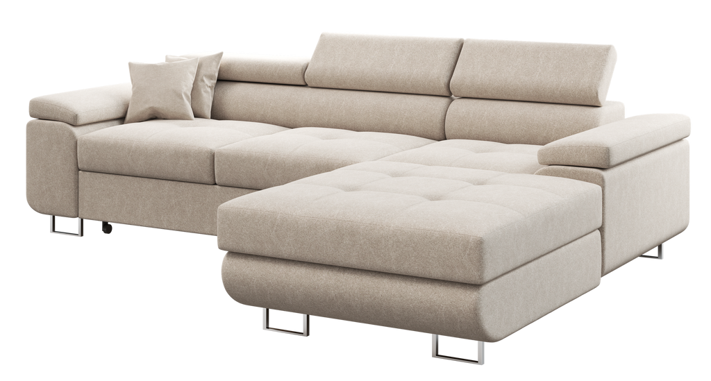 Ecksofa Volare L – formschön mit Schlaffunktion und Bettkasten. Castel (hell)