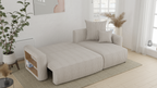 Tivano L-förmiges Ecksofa – Schlaffunktion, Bettkasten, seitliches Regal, Cordbezug