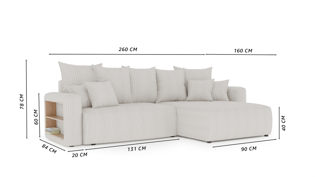 Narożnik Montivo L kształtny- z funkcja spania i pojemnikem na pościel tkanina boucle