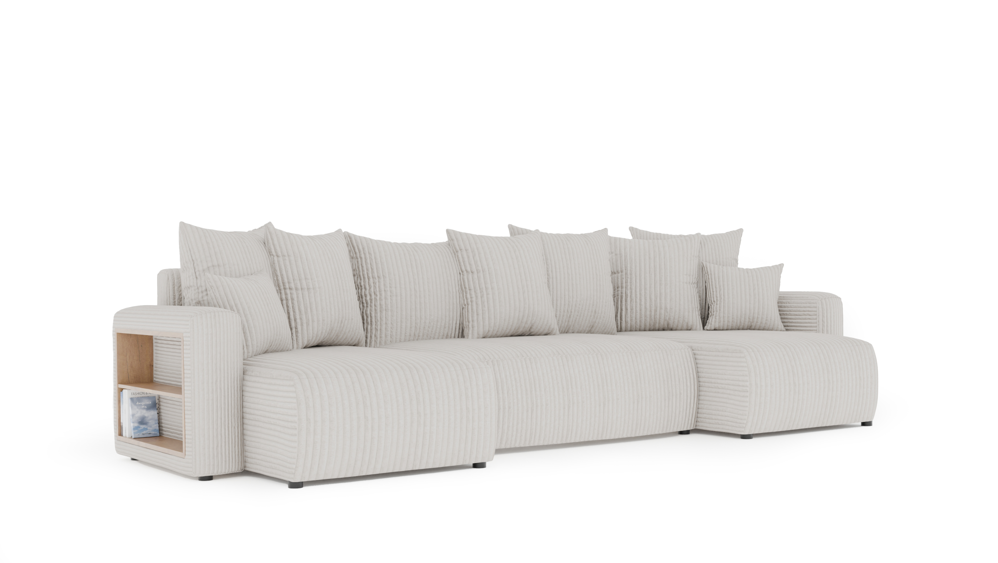 Tivano Ecksofa in U-Form – mit Schlaffunktion, Bettkasten und Cordbezug.