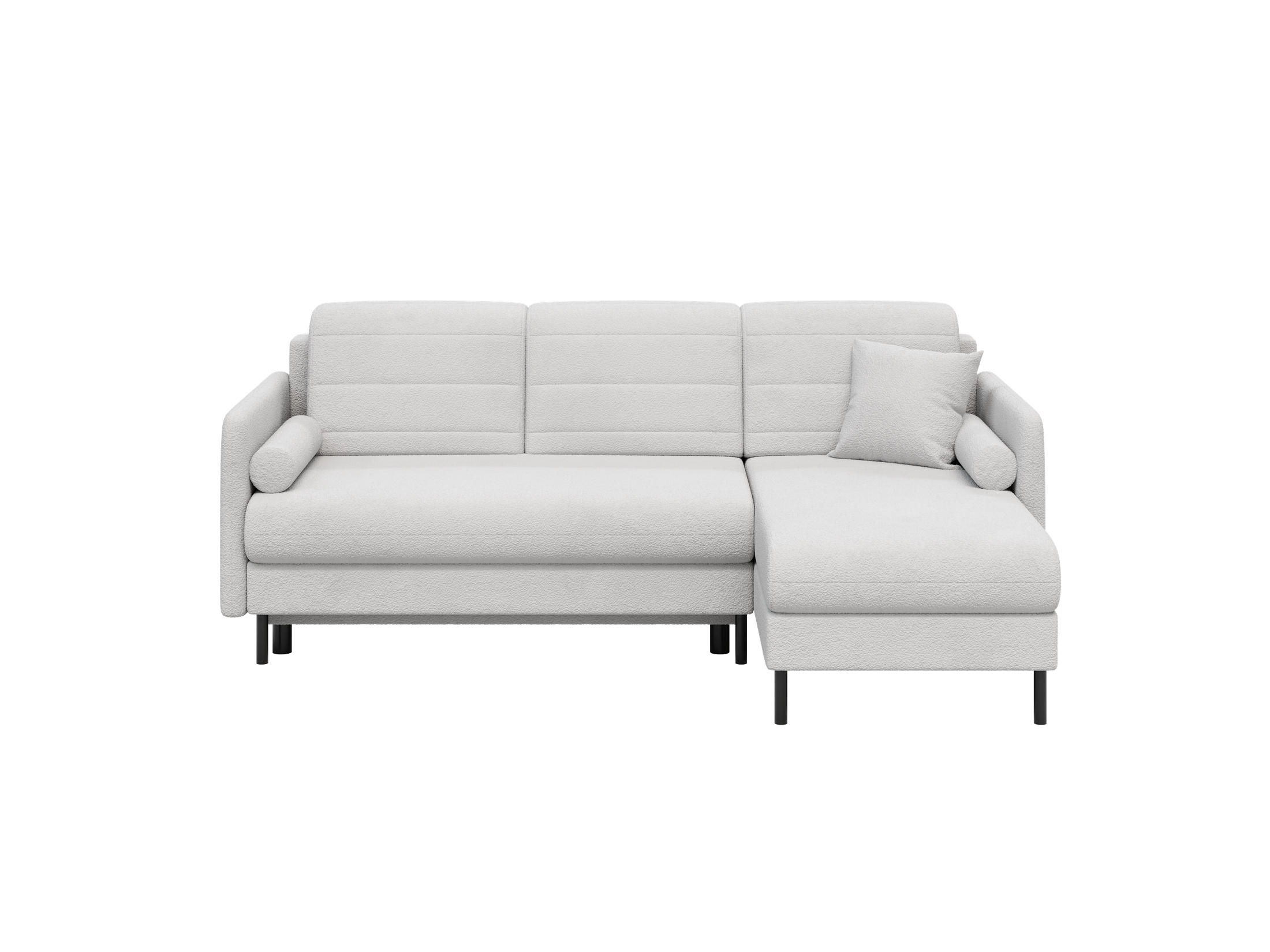 Bellari L-förmiges Ecksofa, universelle Seite mit Schlaffunktion und Bettkasten, Abriamo Bouclé-Stoff