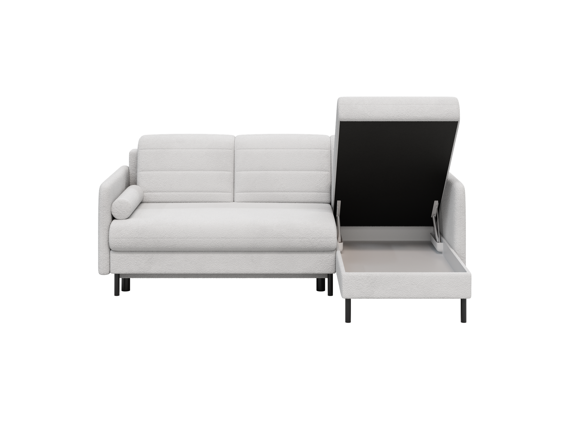 Bellari L-förmiges Ecksofa, universelle Seite mit Schlaffunktion und Bettkasten, Abriamo Bouclé-Stoff