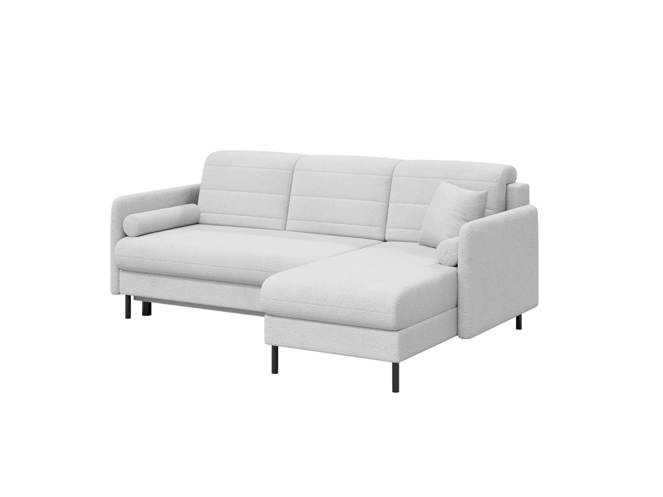 Bellari L-förmiges Ecksofa, universelle Seite mit Schlaffunktion und Bettkasten, Abriamo Bouclé-Stoff