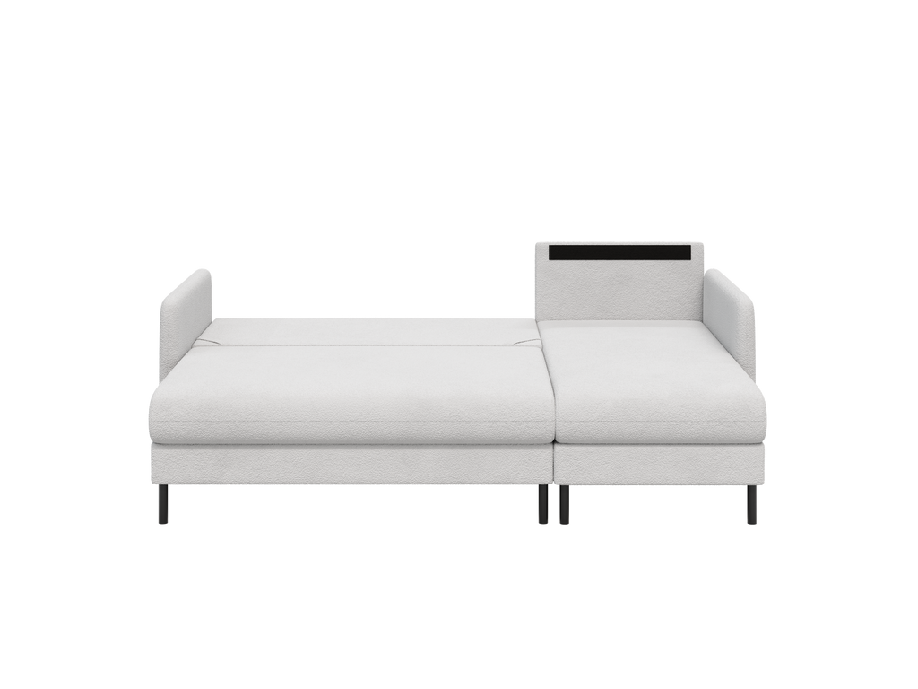 Bellari L-förmiges Ecksofa, universelle Seite mit Schlaffunktion und Bettkasten, Abriamo Bouclé-Stoff