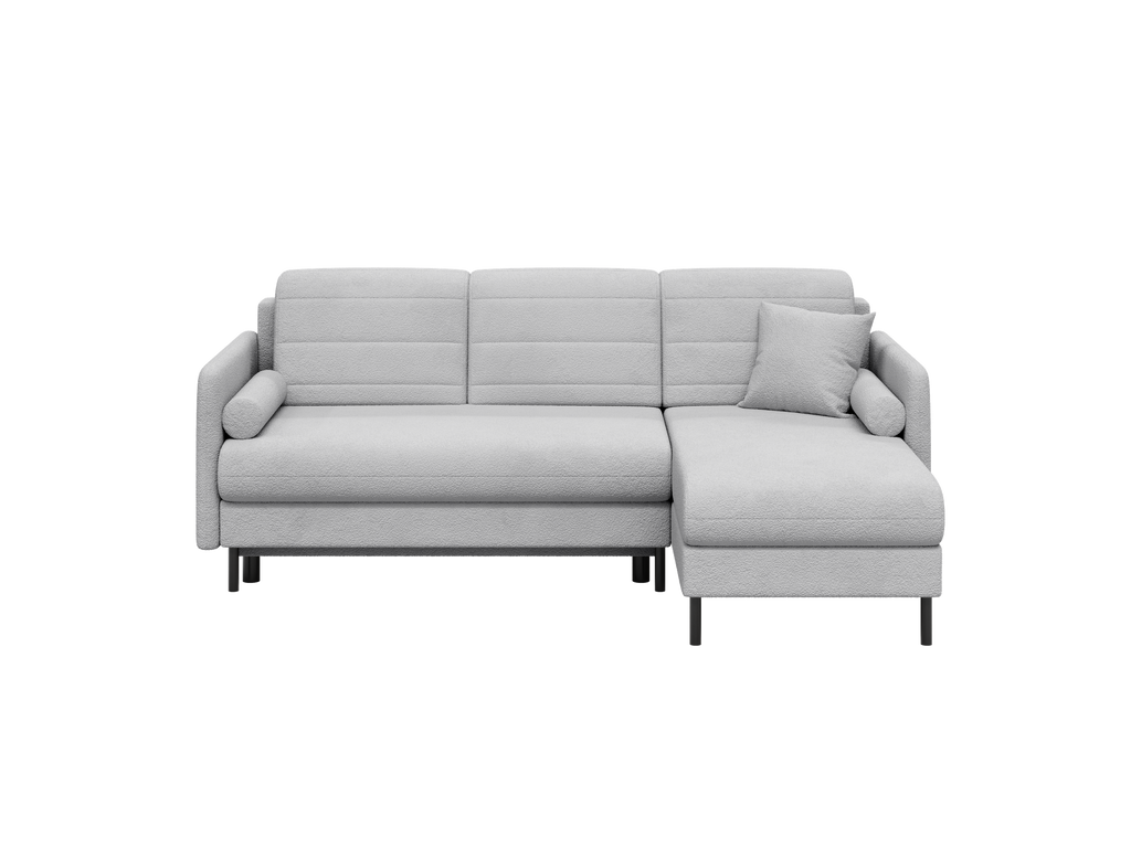 Bellari L-förmiges Ecksofa, universelle Seite mit Schlaffunktion und Bettkasten, Abriamo Bouclé-Stoff