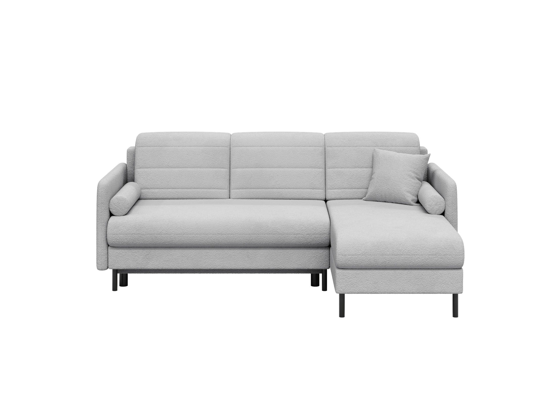 Bellari L-förmiges Ecksofa, universelle Seite mit Schlaffunktion und Bettkasten, Abriamo Bouclé-Stoff