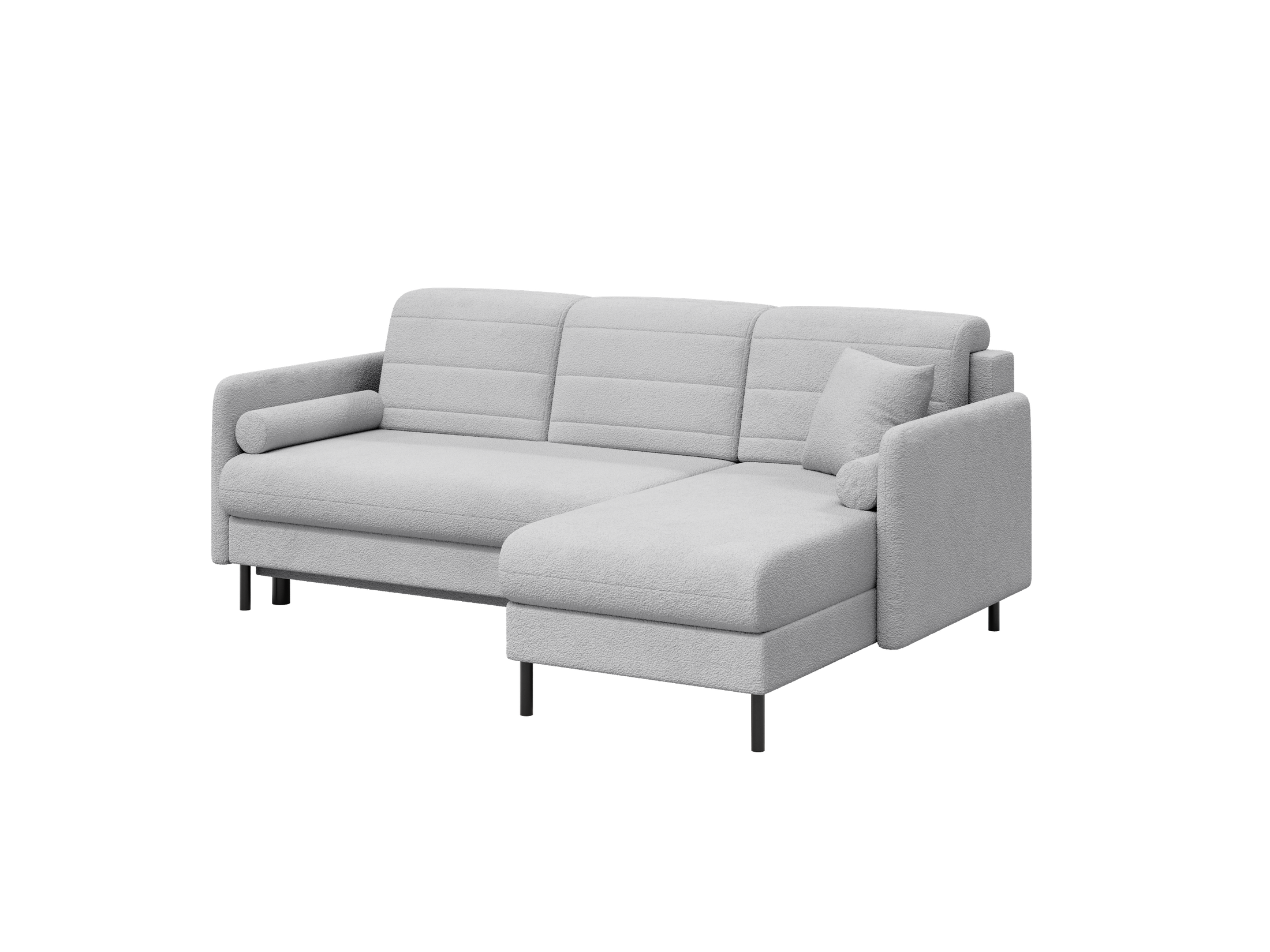 Bellari L-förmiges Ecksofa, universelle Seite mit Schlaffunktion und Bettkasten, Abriamo Bouclé-Stoff