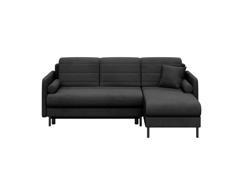 Bellari L-förmiges Ecksofa, universelle Seite mit Schlaffunktion und Bettkasten, Abriamo Bouclé-Stoff