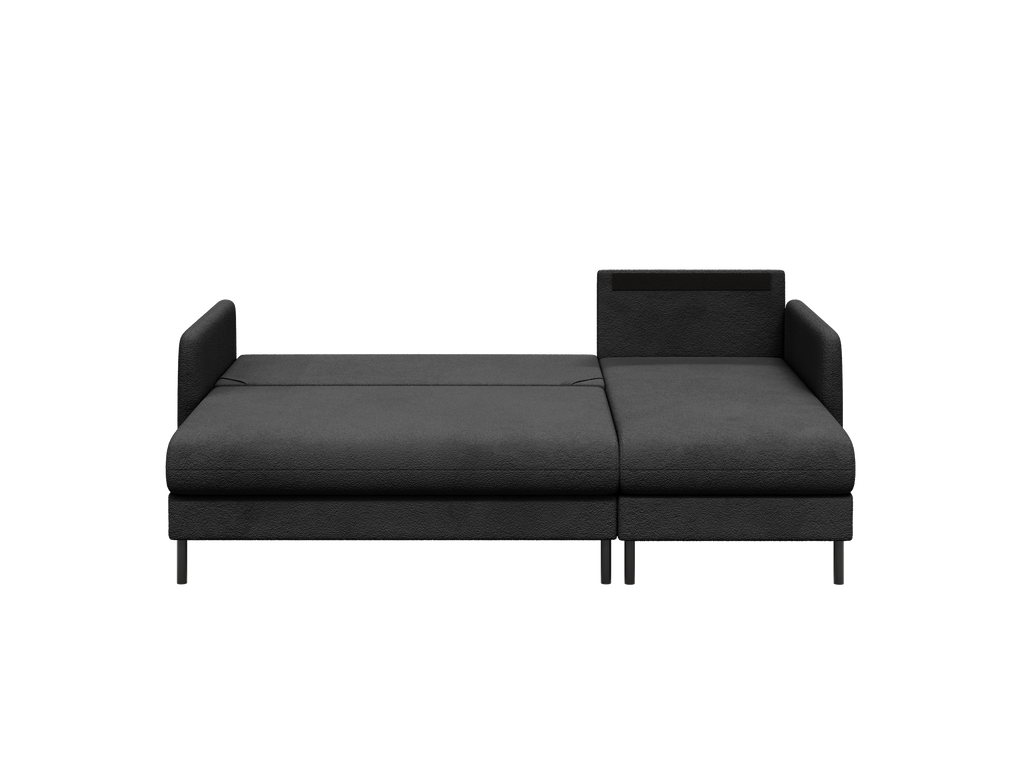 Bellari L-förmiges Ecksofa, universelle Seite mit Schlaffunktion und Bettkasten, Abriamo Bouclé-Stoff