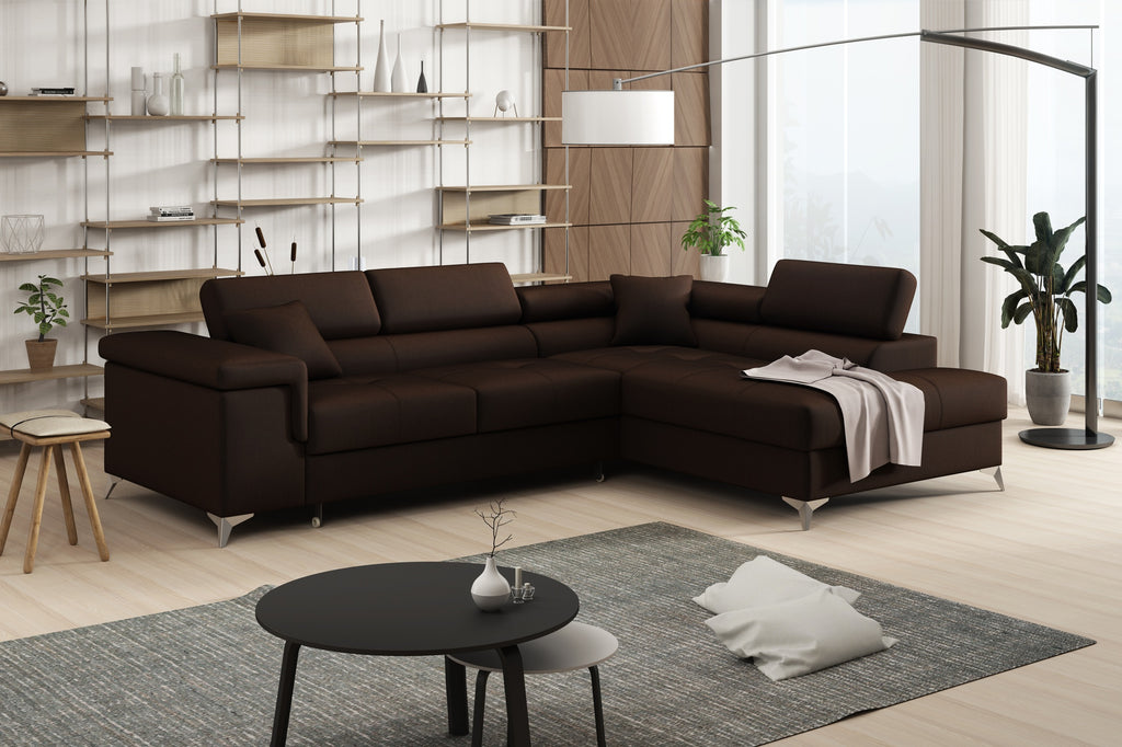 Striato Ecksofa – L-förmig mit Schlaffunktion und Bettkasten, verstellbaren Kopfstützen, Monolith-Stoff