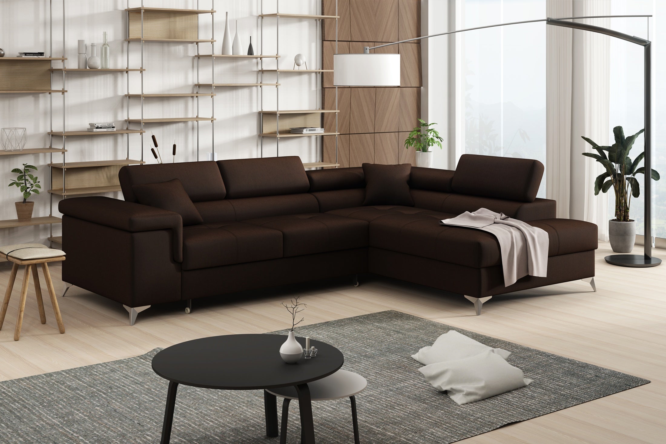 Striato Ecksofa – L-förmig mit Schlaffunktion und Bettkasten, verstellbaren Kopfstützen, Monolith-Stoff