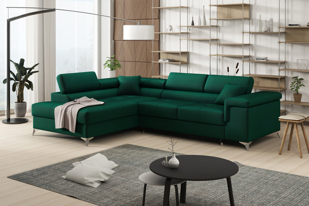 Striato Ecksofa – L-förmig mit Schlaffunktion und Bettkasten, verstellbaren Kopfstützen, Monolith-Gewebe